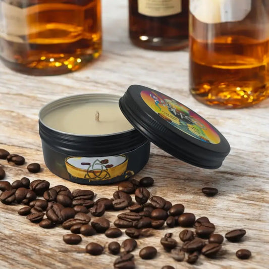 Irish Coffee Candle with whiskey bottles