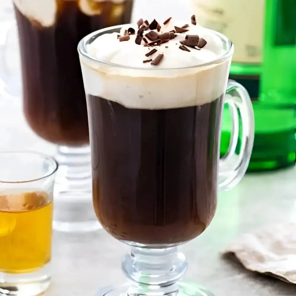 Irish Coffee in curved glass