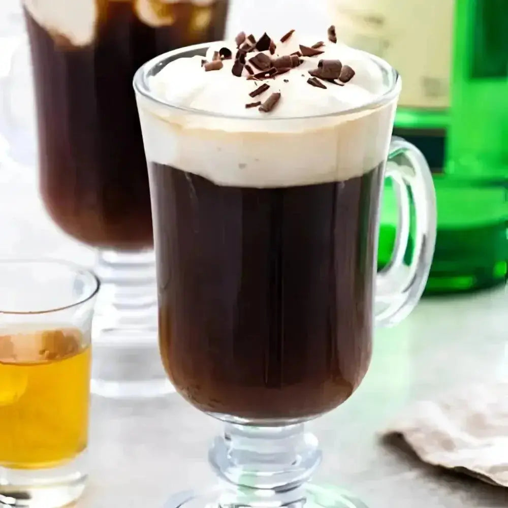 Irish Coffee in curved glass