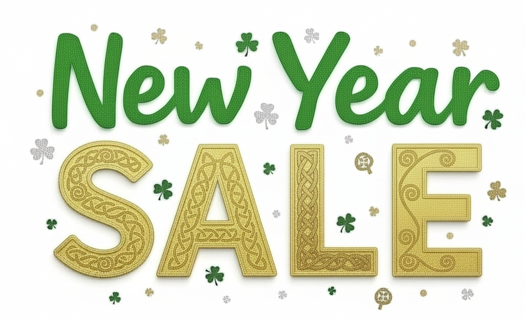 New Year Sale text with decorative elements on a white background